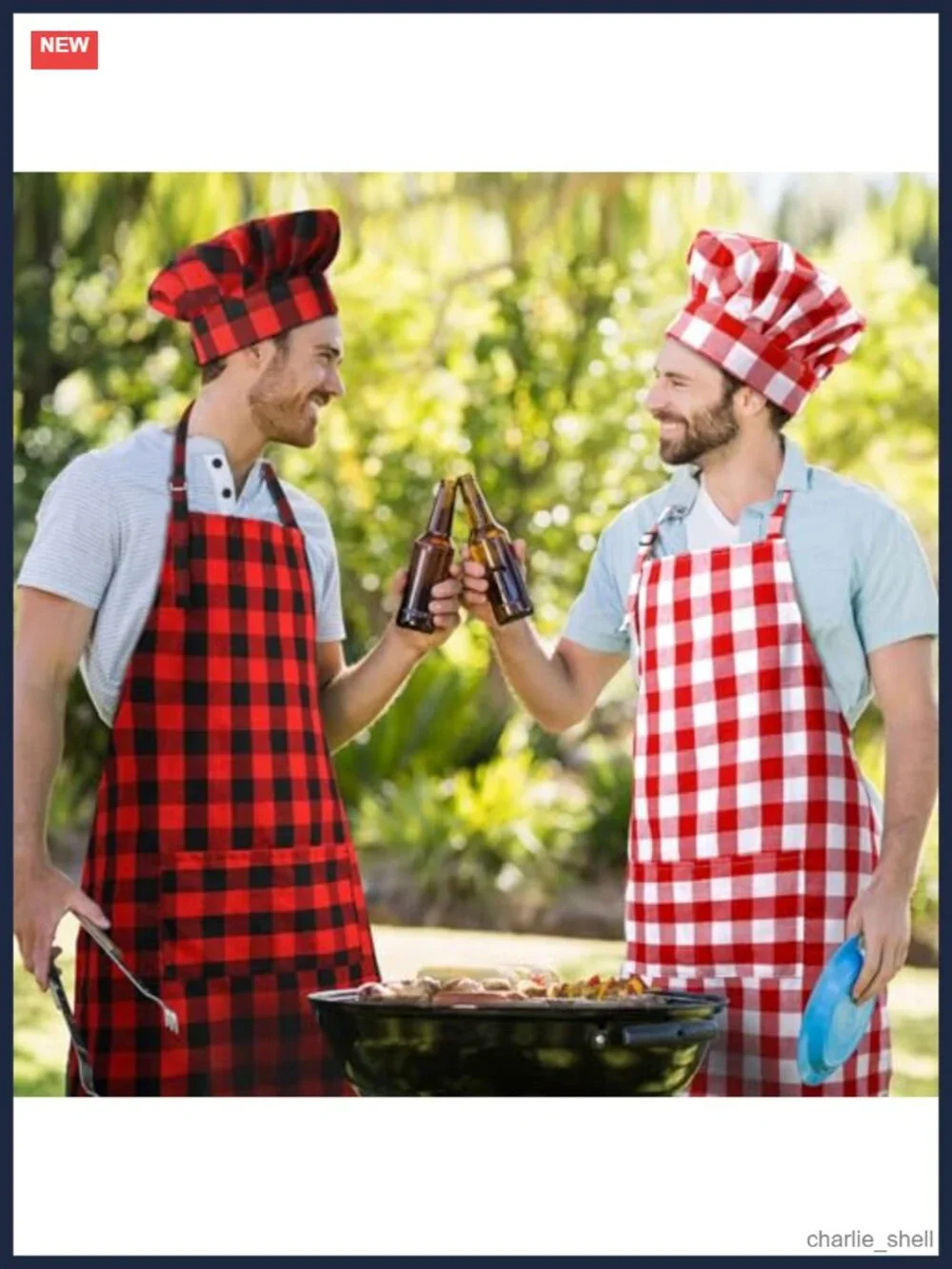 Chef Hat and Apron Set Plaid Polyester Adult Halloween Costume 2 Pc